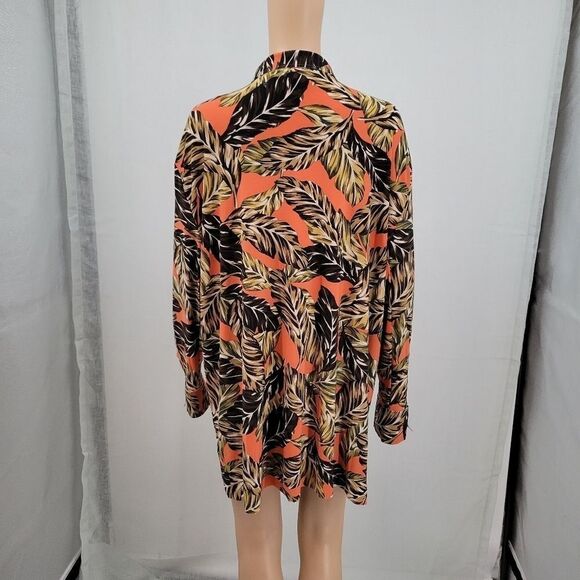 Norma Kamali Vibrant Tropical Leaf Print Tunic Blouse Women's Large 40 - Picture 9 of 13